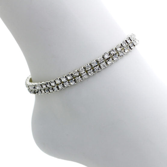 8322 2 Row Silver Rhinestone Anklet-The Edge OK
