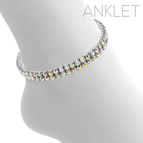 8322 2 Row Silver Rhinestone Anklet-The Edge OK