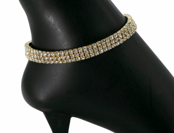8323 3 Row Silver Rhinestone Stretch Anklet-The Edge OK