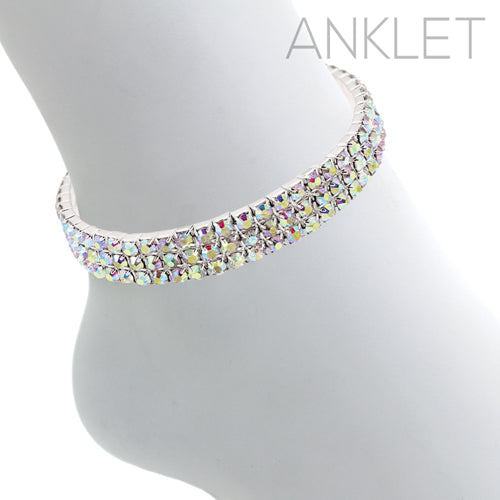8323 3 Row Silver Rhinestone Stretch Anklet-The Edge OK