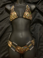605 2 Piece Scrunch short & Triangle Top with Silver & Gold Chain Connectors