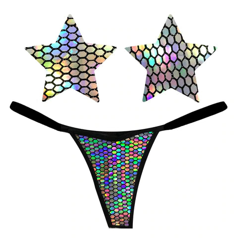 Mirrored Mayhem Super Holographic Pastie and Pantie Lingerie Set