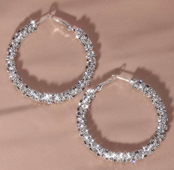 Large Full Rhinestone Hoop Earrings-The Edge OK