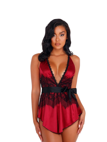 LI398 2pc Satin & Lace Babydoll with Tie