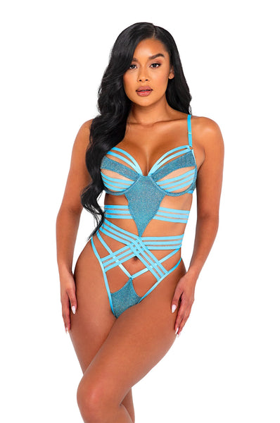 LI518 Shimmer Bondage Teddy-Baby Blue-The Edge OK