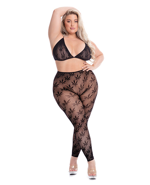23082X All About Leaf Bra & Legging Set-Black Queen