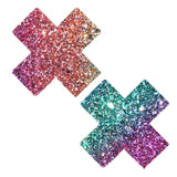 SSR-XF-NS Super Sparkle Rock Kandi Multicolor Chunky Glitter X Factor Nipple Cover Pasties-The Edge OK