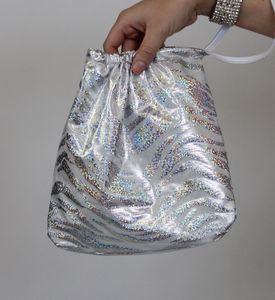 W9759 Silver Hologram Drawstring Money Bag