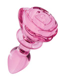 Booty Sparks Pink Rose Glass Anal Plug - Small