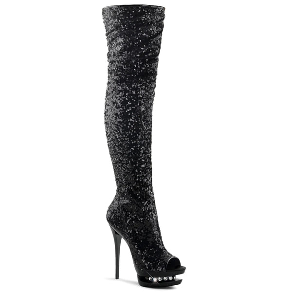 Blondie-R-3011 - 6 inch thigh hi sequin boots (Black)-The Edge OK