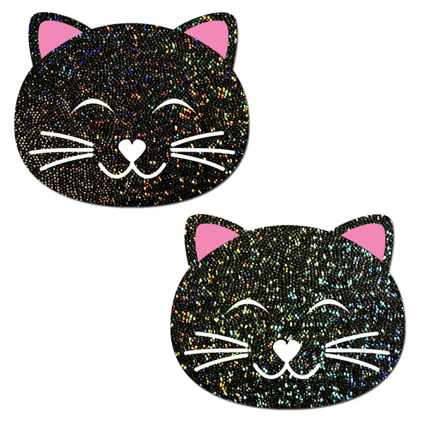Pastease Happy Black Glitter Kitty Pasties-The Edge OK