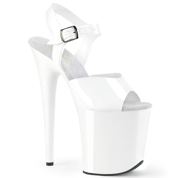 Flamingo-808N 8 inch Ankle Strap Heel - White Patent-The Edge OK