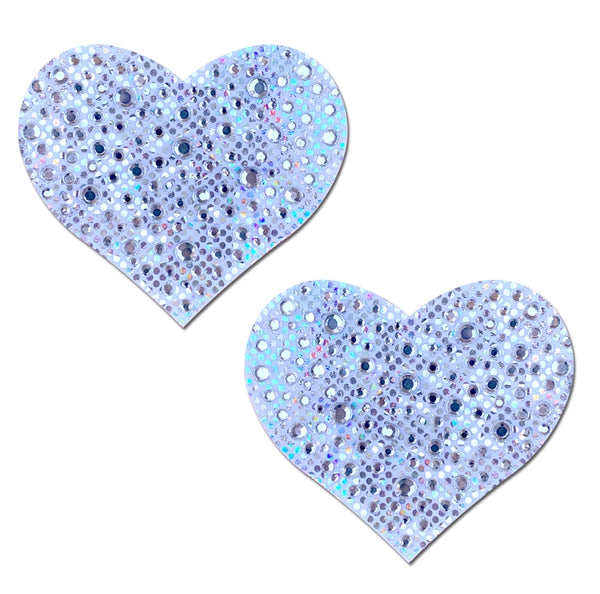Pastease Love: Crystal Silver Sparkling Heart Pasties-The Edge OK