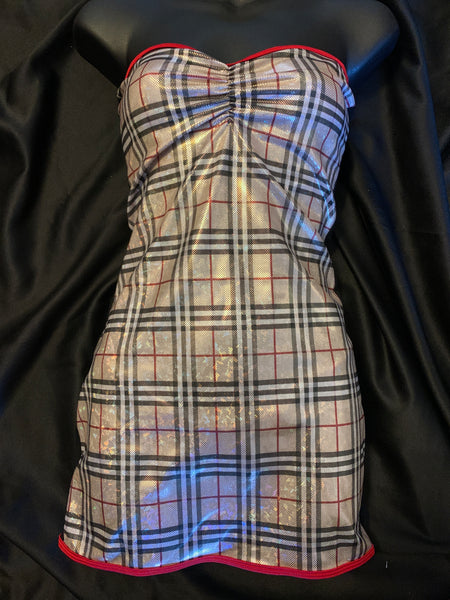 Sparkley Plaid Tube Dress with Mesh Back and Matching Thong-The Edge OK