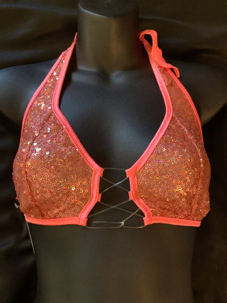 702 String Halter Tie Top with Sequins-The Edge OK