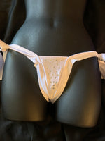 E-002 Wide Band Rhinestone Y Back Tie-Side Thong