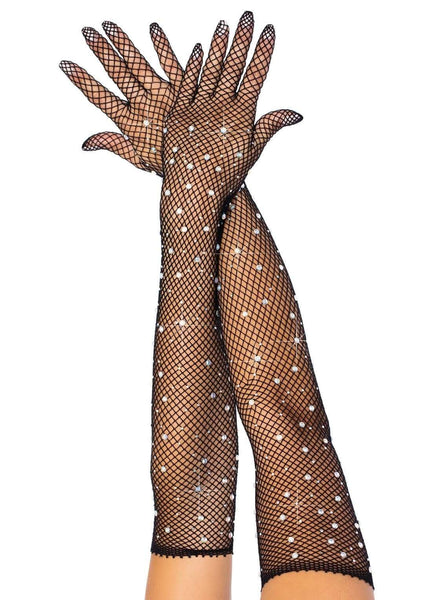 2038 Rhinestone Fishnet Long Gloves