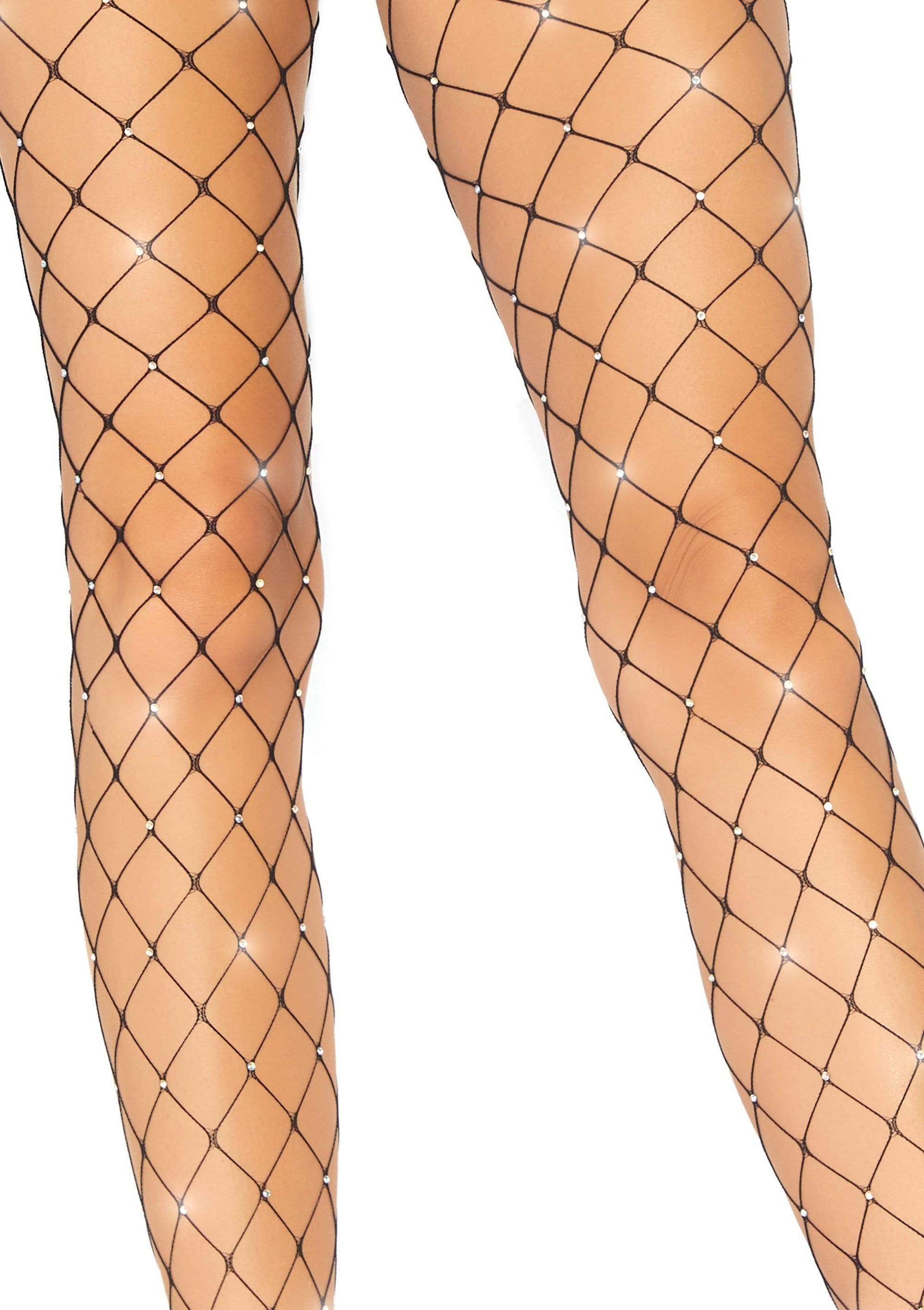 9028 Janelle Rhinestone Fence Net Tights-The Edge OK