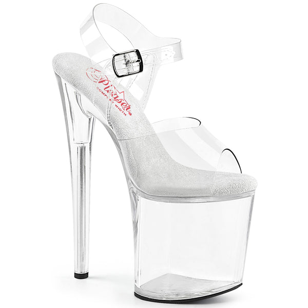 Pleaser Naughty 808 8" Clear Heels with Ankle - Clear