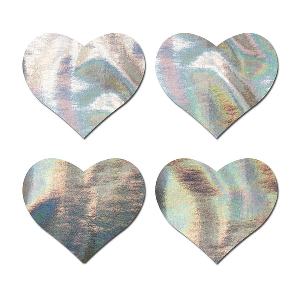 Pastease 2 Pair Small Silver Holographic Hearts Pasties-The Edge OK