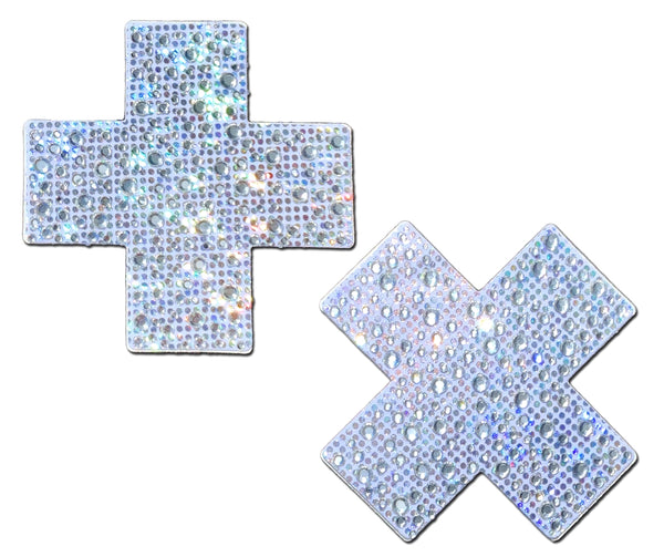 Pastease Plus X: Crystal Silver Cross Pasties
