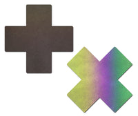 Pastease Plus X: Reflective Rainbow Cross Pasties-The Edge OK