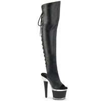 Pleaser Spectator 3019 Lace Up Thigh High Open Toe Boots-Black Matte/Black-The Edge OK