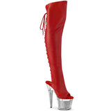 Pleaser Spectator 3019 Lace Up Thigh High Open Toe Boots(white or red)