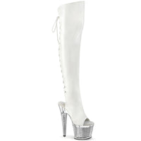 Pleaser Spectator 3019 Lace Up Thigh High Open Toe Boots(white or red)