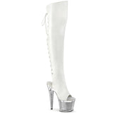 Pleaser Spectator 3019 Lace Up Thigh High Open Toe Boots(white or red)-The Edge OK